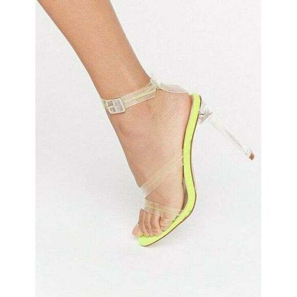 Nasty Gal Women's 7 Lets Be Clear Contrast Stitch Neon Yellow Heels - New - Picture 1 of 4